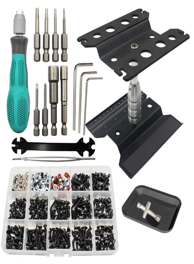 RC Lelut RC Car Repair Work Stand Repair Tool Set 360 Degree Rotation and 523 PCS RC Screws Kit & RC Screwdrivers and Screws Pallet Kit for 1/8 1/10 1/12 1/16 1/18 RC Car Crawler Truck Buggy (Black) - Image 1